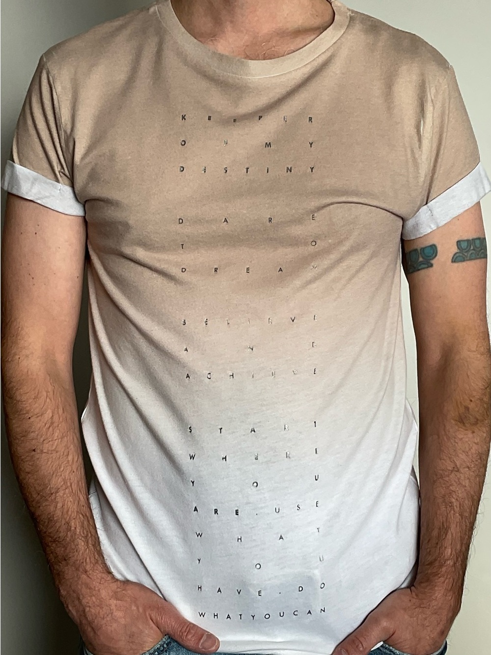River Island Beige to White Ombre Short Sleeve Graphic Tee